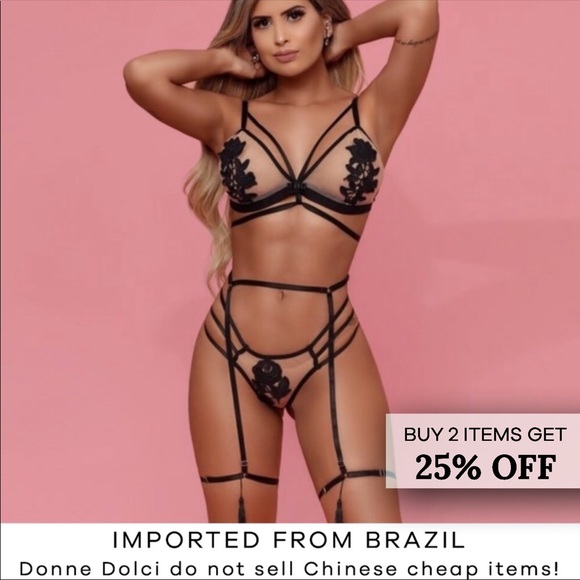 Donne Dolci Other - Strappy bra bralette, panty,garter belt - 3 piece
